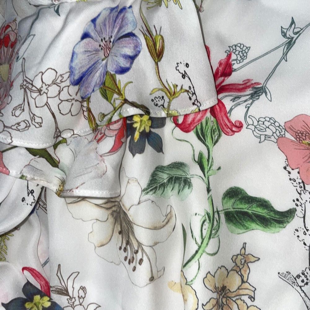 Parker S Floral Cold Shoulder 100% Silk Ruffle Sleeve Top - Picture 4 of 5